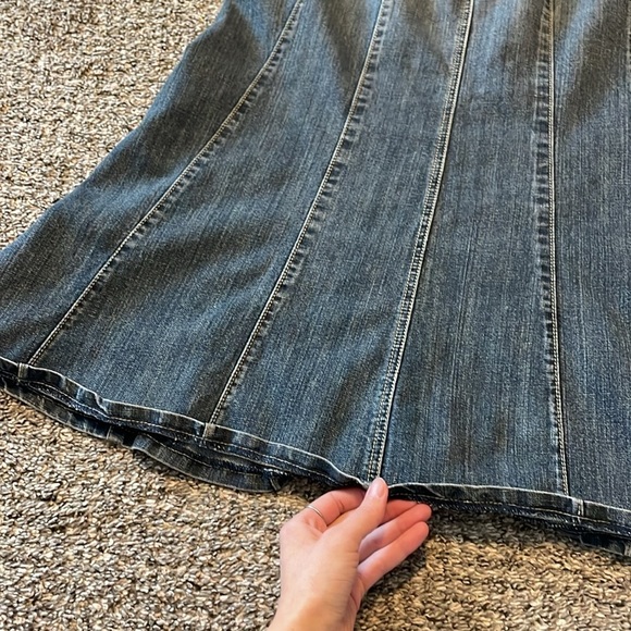 Denim Maxi Skirt Motto Jean Women's 10 Flare Modest Dark Wash Trendy Trumpet - Picture 9 of 11